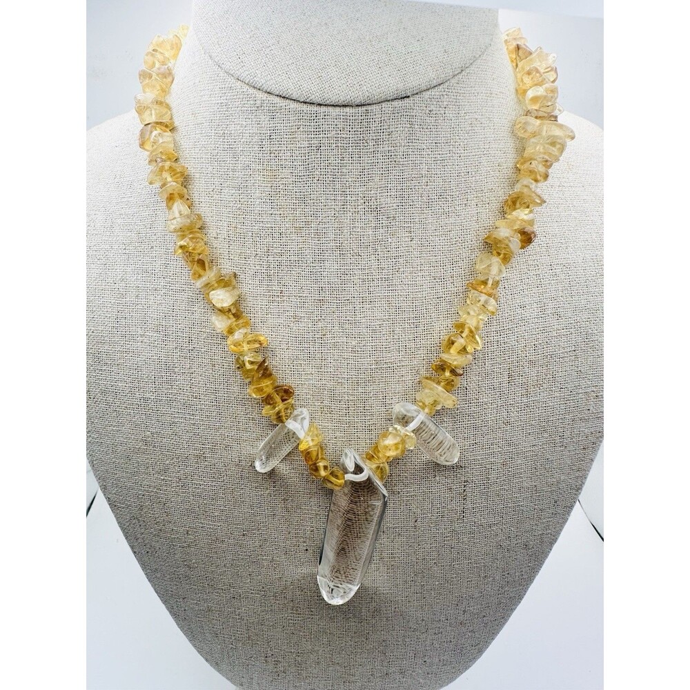 Handmade Citrine Clear Crystal Bead Natural Stone Necklace 17”